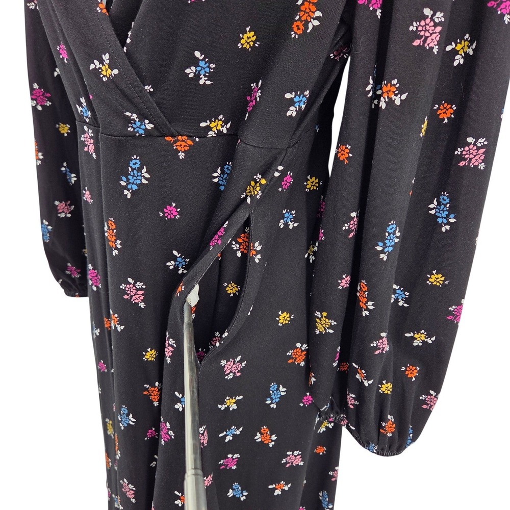 Boden Black Dainty Floral Wrap Dress Long Sleeve V Neck Midi Pockets 8P‎ - Picture 9 of 12